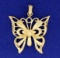 Diamond Cut Butterfly Charm Or Pendant In 14k Yellow Gold