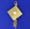 Graduation Cap Pearl Pendant In 14k Yellow Gold