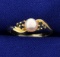 Pearl And Sapphire Ring In 14k Yellow Gold
