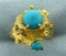 Persian Turquoise Nature Tree Design Ring In 18k Yellow Gold