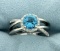 Swiss Blue Topaz And Diamond Ring In 14k White Gold