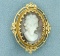 Vintage Cameo Pin In Mother Of Pearl And 14k Yellow Gold