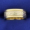 Band Ring With Beaded Edge And Scroll Pattern In 14k Yellow And White Gold