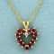 Reversible Ruby And Sapphire Heart Pendant With Diamonds On Chain In 14k Yellow Gold