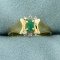 Natural Emerald And Diamond Ring In 10k Yellow Gold