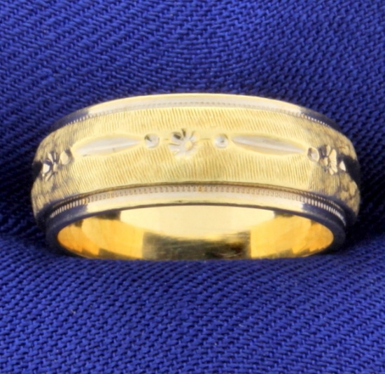 14k Yellow Gold Wedding Band Ring With Beaded Edge And Unique Design