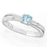 Criss Cross Sky Blue Topaz Ring With Diamond In Sterling Silver