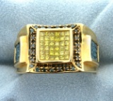 1.75ct Total Weight Fancy Blue & Yellow Diamond Ring In 14k Gold