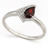 Modern Garnet Ring With Diamond In Sterling Silver