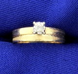 Diamond Engagement Ring And Wedding Band Set In 14k Yellow Gold