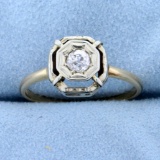 Antique 1/4ct Solitaire Old European Cut Diamond Ring In 14k Yellow Gold