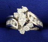 1 1/2 Ct Tw Marquise Diamond Engagement Ring Set In 14k White Gold