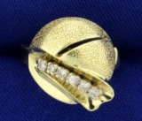 Unique Art Deco Diamond Ring In 14k Yellow Gold