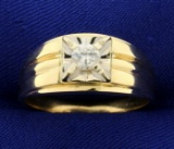 Men's Solitaire 1/3ct Diamond Ring In 14k Yellow And White Gold