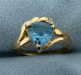 Blue Topaz And Diamond Ring In 10k Yellow Gold