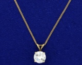 Over 1ct Solitaire Diamond Pendant On Chain In 14k Yellow Gold