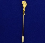 Vintage Diamond Female Silhouette Pin In 14k Yellow Gold