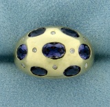 Tanzanite And Diamond Dome Ring In 10k Yellow Gold