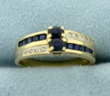 Natural Sapphire And Diamond Ring In 14k Yellow Gold