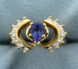 1.5ct Tw Tanzanite And Diamond Ring In 14k Yellow Gold