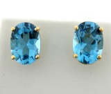 12ct Tw Swiss Blue Topaz Earrings In 14k Yellow Gold