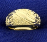 Scroll Design Dome Ring In 14k Yellow Gold