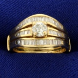 1ct Tw Baguette And Round Diamond Ring In 14k Yellow Gold