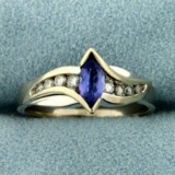 Tanzanite And Diamond Ring In 14k White Gold