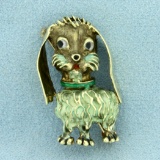 Vintage Enameled Schnauzer Dog Pin In 14k Yellow Gold