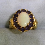 Large Natural Opal And Lab Tanzanite Ring In 10k Yellow Gold