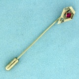 Antique Red Crystal Pin In 14k White Gold