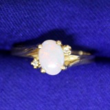 Natural Opal And Diamond Ring In 10k Yellow Gold