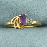 Amethyst And Diamond Ring In 10k Yellow Gold