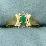 Natural Emerald And Diamond Ring In 10k Yellow Gold