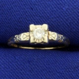 Vintage Round Solitaire Diamond Ring In 14k And 18k Yellow And White Gold