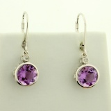 Amethyst And Diamond Dangle Earrings In 14k White Gold