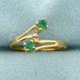 Natural Emerald And Diamond Ring In 10k Yellow Gold
