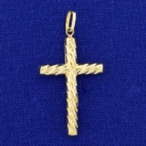 Cross Pendant With Unique Etched Design In 10k Yellow Gold