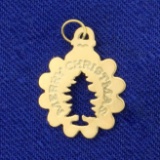 Merry Christmas Pine Tree Charm In 14k Yellow Gold