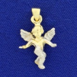 Unique Cherub Pendant In 14k Yellow And White Gold