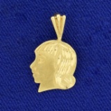 Little Girl's Silhouette Pendant Or Charm In 14k Yellow Gold