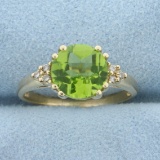 2ct Peridot And Diamond Ring In 14k Yellow Gold