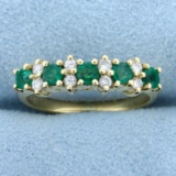 Natural Emerald And Diamond Ring In 14k Yellow Gold