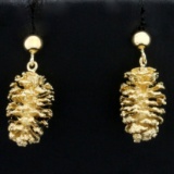 Pinecone Dangle Earrings In 14k Yellow Gold