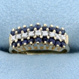 Natural Sapphire And Diamond Ring In 14k Yellow Gold