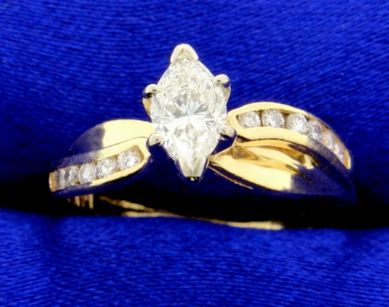 2/3 Ct Tw Marquise Diamond Engagement Ring In 14k Yellow Gold