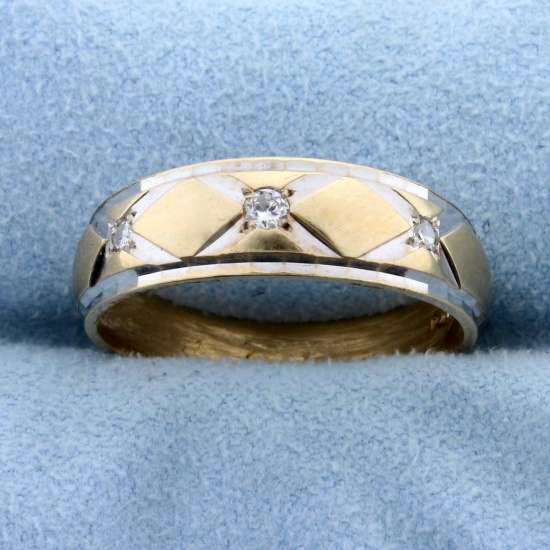 Diamond White And Yellow Gold Wedding Band Ring In 14k Gold