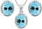 Sky Blue Topaz 7ctw Halo Style Earrings And Pendant Set In Sterling Silver