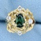 Antique Chrome Tourmaline & White Sapphire Ring In 14k Yellow Gold