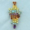 Rainbow Colored Semi Precious Gemstone Pendant In 10k Yellow Gold